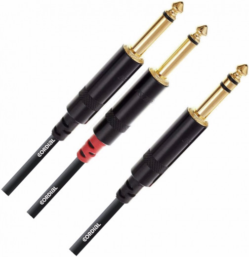 Cable Especial con conexion Plug 6.3 mm Balanceado a 2 Plug 6.3 mm desbalanceado, largo 1.5 Mts
