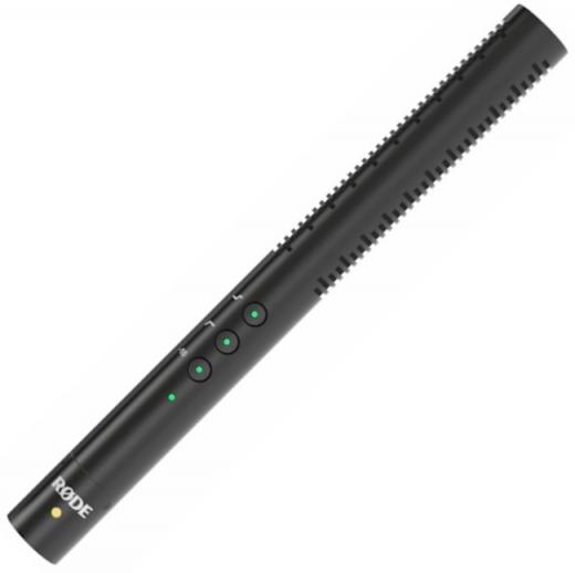 Micrófono de condensador shotgun de gradiente de línea con conmutación digital de estado persistente para filtro de paso alto, almohadilla de -10dB y refuerzo de alta frecuencia