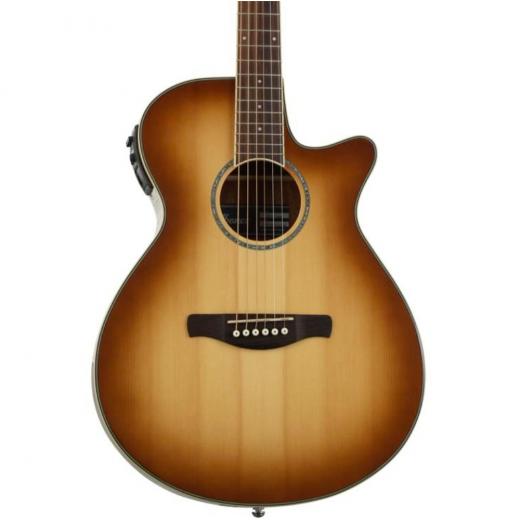Guitarra Electroacustica con tapa de abeto, parte posterior y laterales de sapele, mástil de caoba, diapasón de palisandro y preamplificador AEQ-SP1 - dorado natural de alto brillo