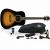 Pack Guitarra acústica de tamaño estándar, un afinador electrónico con pantalla LED, un set extra de cuerdas, uñetas, etc.