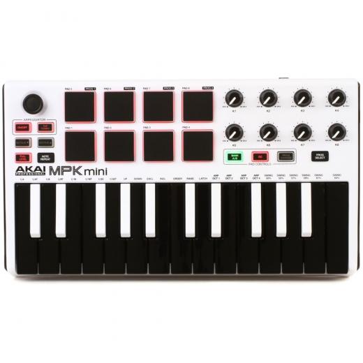 Controlador MIDI de 25 teclas con mini teclas de acción de sintetizador, joystick de 4 vías, 8 pads estilo MPC y 8 perillas de control
