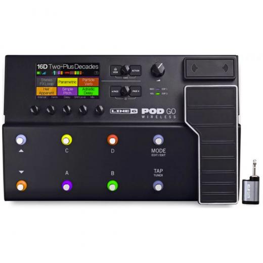 Modelador de amplificador y pedal Multi-FX para guitarra / bajo con 8 conmutadores de pedal, pedal de expresión integrado, más de 270 sonidos, E / S analógicas y digitales, LCD en color y sistema inalámbrico integrado de 30 mts