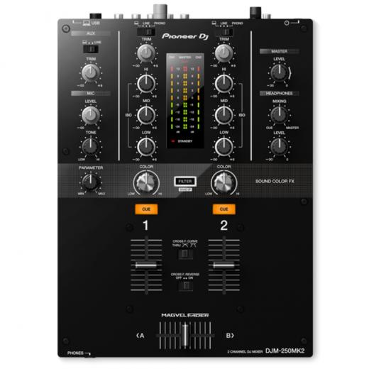Mezclador DJ digital de 2 canales con ecualizadores de 3 bandas, filtros de efectos de color de sonido, magvel crossfader reemplazable, interfaz de audio USB y rekordbox dj / DVS