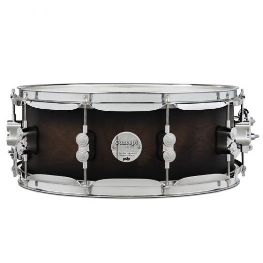 Serie Concept Maple, 14 x 5.5", Terminacion Satin Charcoal Burst, equipadas con MAG -Offs ™, True-Pitch Tuning ™ y parches PDP