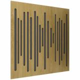 Combinación de espuma acústica y madera, cavidades secuenciales no lineales que permiten que actúe como absortor y difusor, tratamiento de frecuencias medias y altas