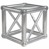 Corner Truss, Tipo Box 400x400 mm, para truss cuadrados 400x400 mm, cromado matte, construccion aluminio 6061-T6, incluye 8 medios pivotes