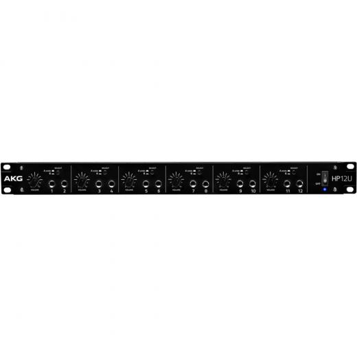 6 canales de salida estéreo, 2 salidas de auriculares por canal, 2 canales de entrada estéreo, Entrada de fuente seleccionable, Control de volumen en cada canal, Puerto USB incorporado