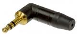 Conector de audio de 3 polos, 3.5 mm, terminación de soldadura, alivio de tensión tipo mandril, casquillo, carcasa negra, contactos dorados