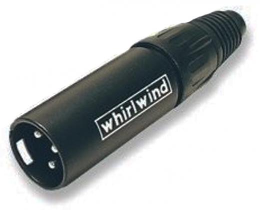 Conector XLR Macho línea Whirlwind negro, codificado por colores, proporciona alivio de tensión y tiene un área de etiquetado.